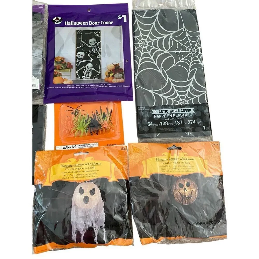 10 Pc Halloween Decorations Paper Lantern Tablecloth Door Window Cover Spooky